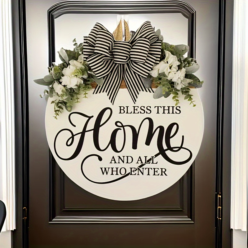

Vintage Style Wooden Hanging Wreath With Bless This Home Message - Multifunctional Front Door Decor For All Seasons Welcome Sign