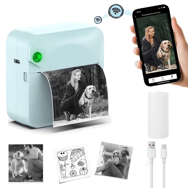 TEMU Sticker Printer Mini Thermal Printer With 1 Roll Of Thermal Paper, Wireless Pocket Printer, Intelligent Portable Receipt Printer, Suitable For