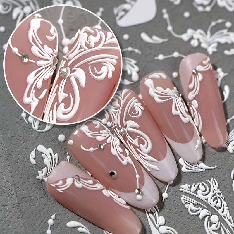 A Wedding-themed Nail Art Sticker Featuring A White Totem And Vine , Of Line Patterns And Basic Pen Shapes, Ideal For , Nail Salons, And Personal Projects For Women And