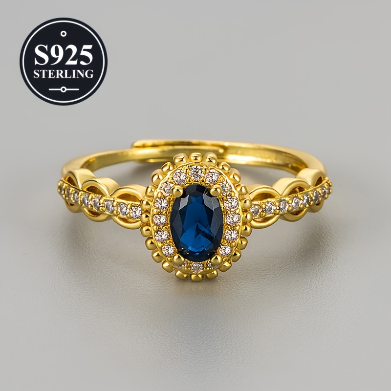 Women's Vintage Blue Zirconia Pave Open Ring, Light Luxury