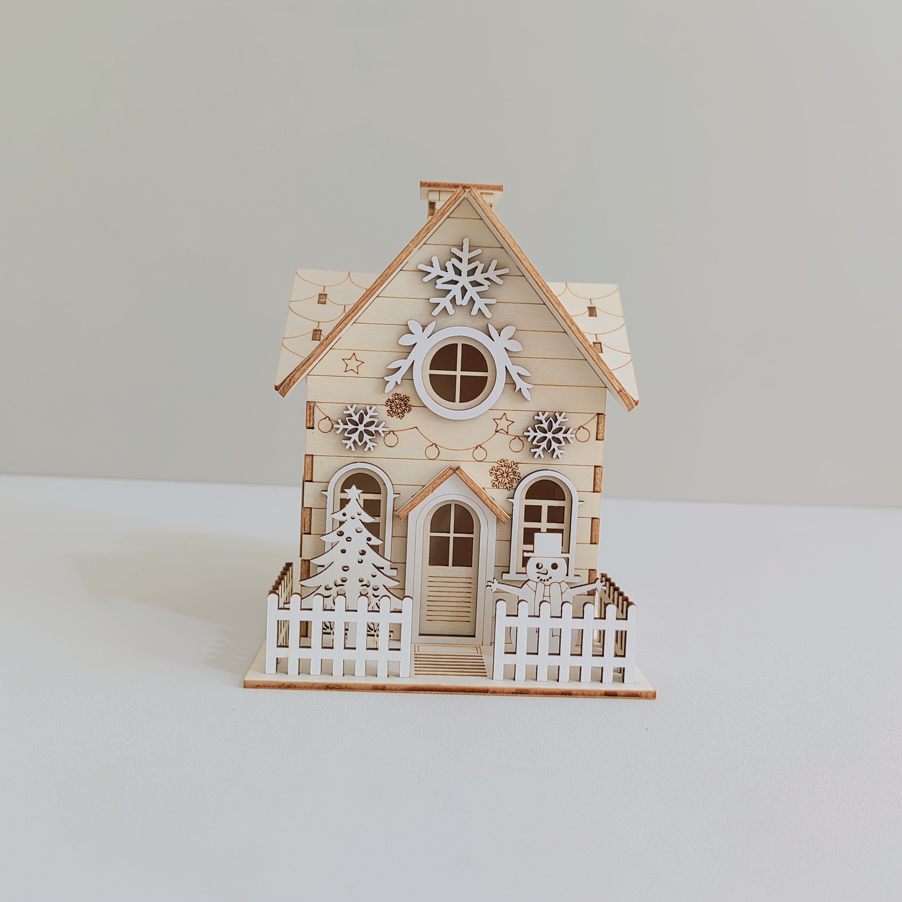 TEMU 1pc Wooden Christmas Snow Scene House, Christmas Family Activity Craft, Suitable For Christmas Tabletop Decoration, Christmas Holiday Decor