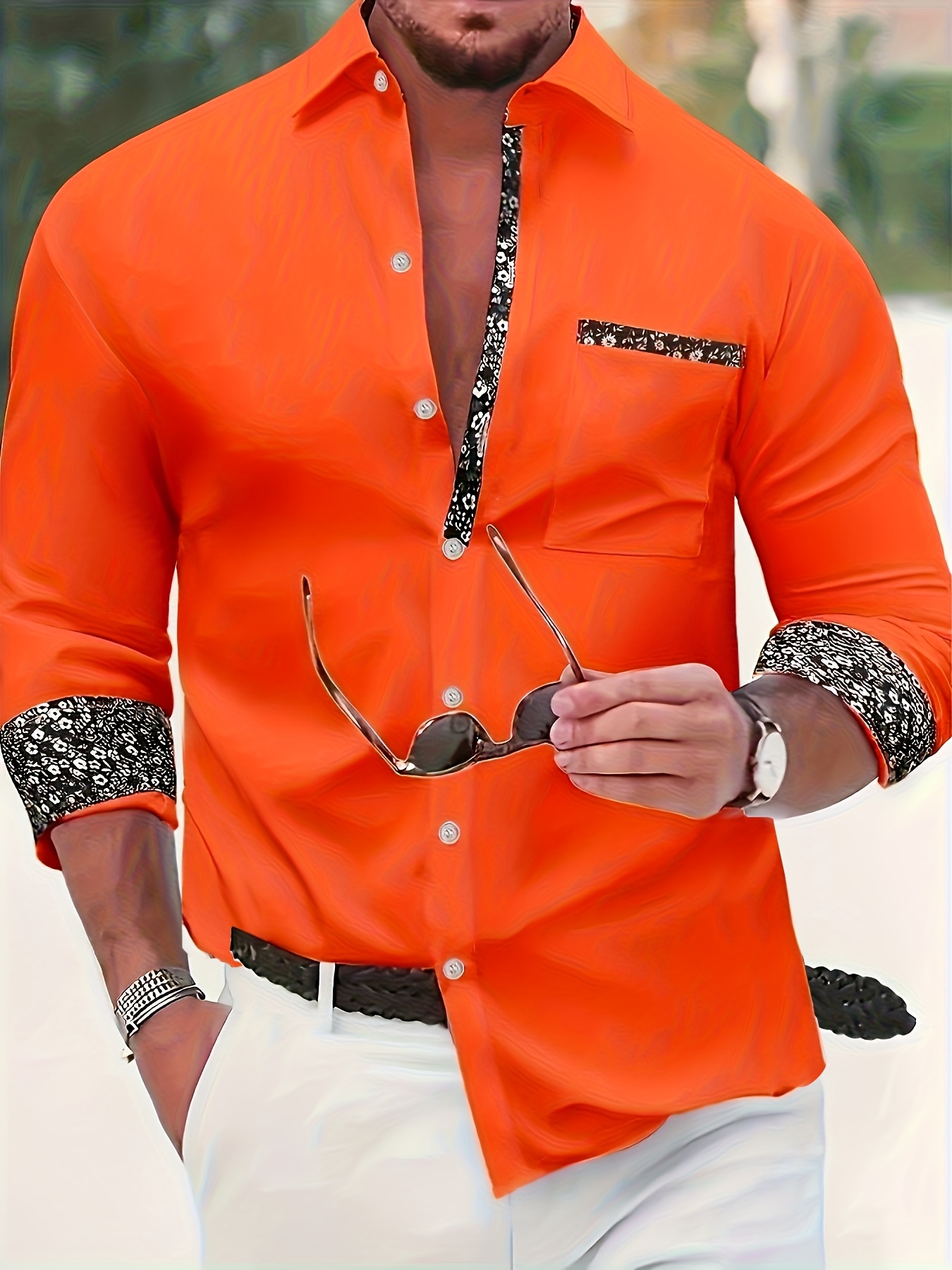 Autumn And Winter Solid Color Floral * Print, Casual And Easy, Comfortable  Fabric, Long-Sleeved Shirt