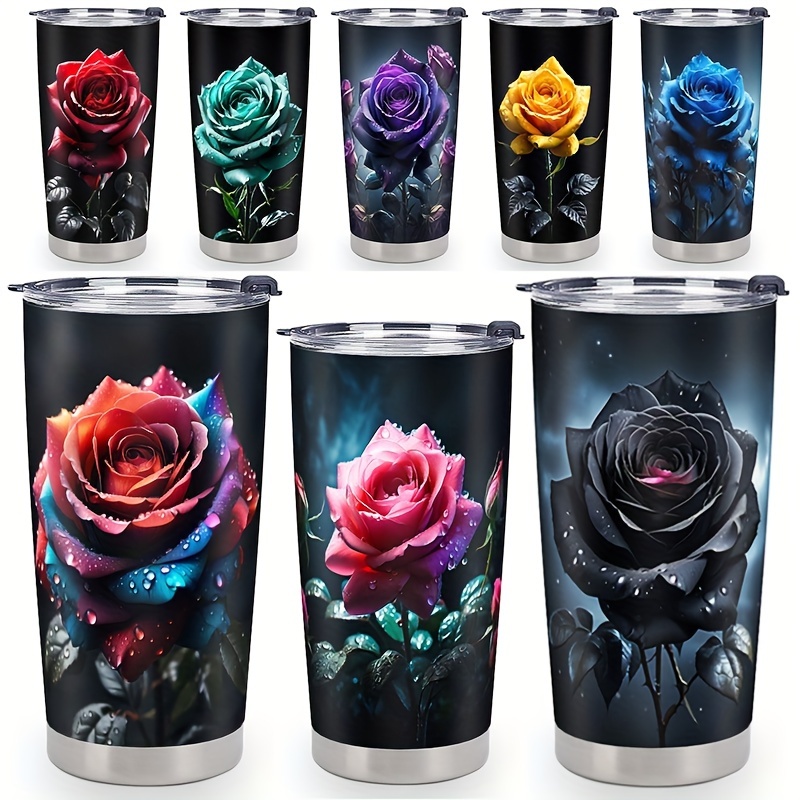 

1pc Rose Lover Gift - Rose Series Stainless Steel Mug 20oz With Lid - A Choice Of Gift For Flower Lovers On Birthday And Christmas, Home And Car Supplies