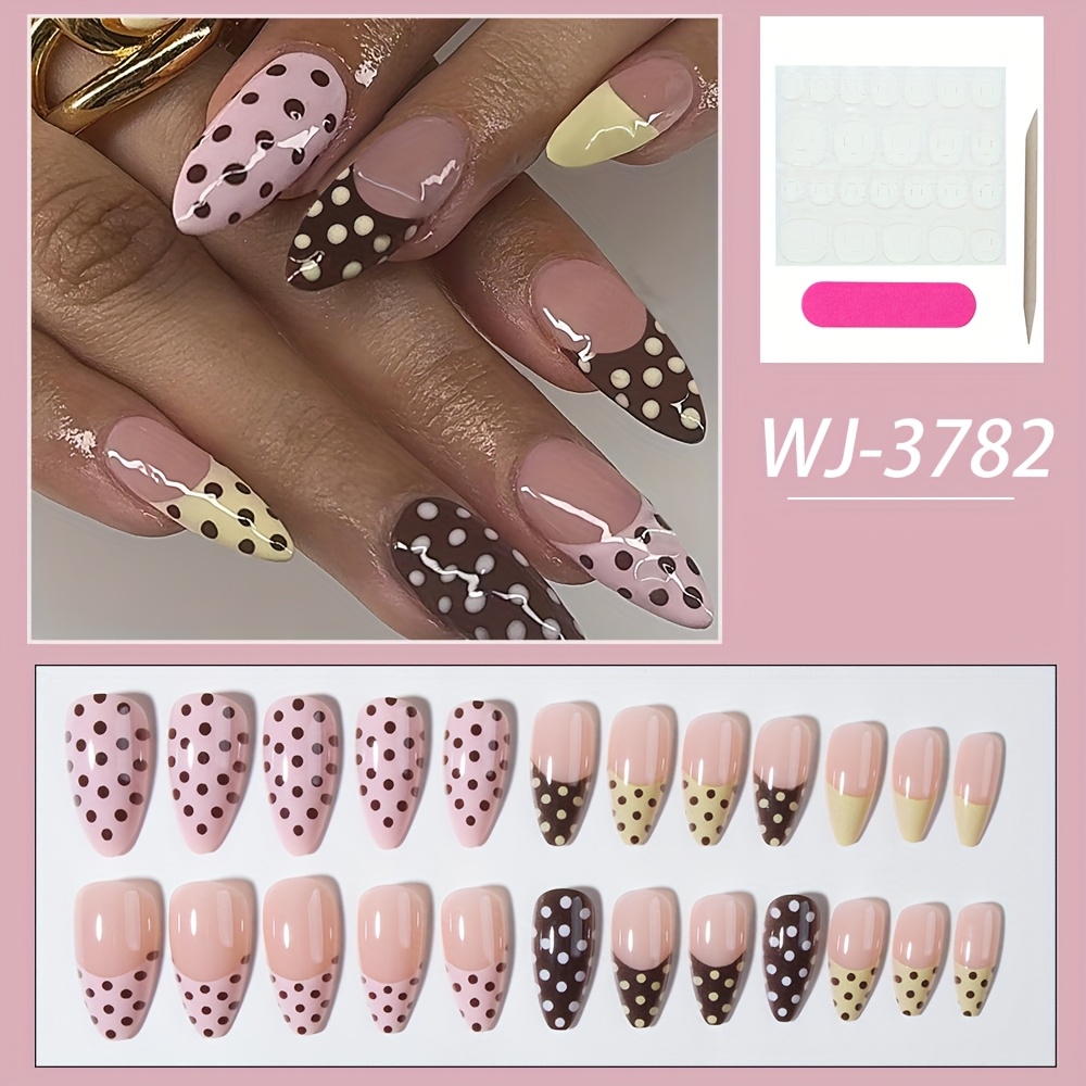 24pcs Medium-length Almond-shaped Fake Nails, , Spicy Style Polka Dot Glossy Finish Press-on Nail Tips, Press-on Nails, Removable Nails, Effect, Diy Acrylic Nails, Y2k Nails For , Ready-to-use