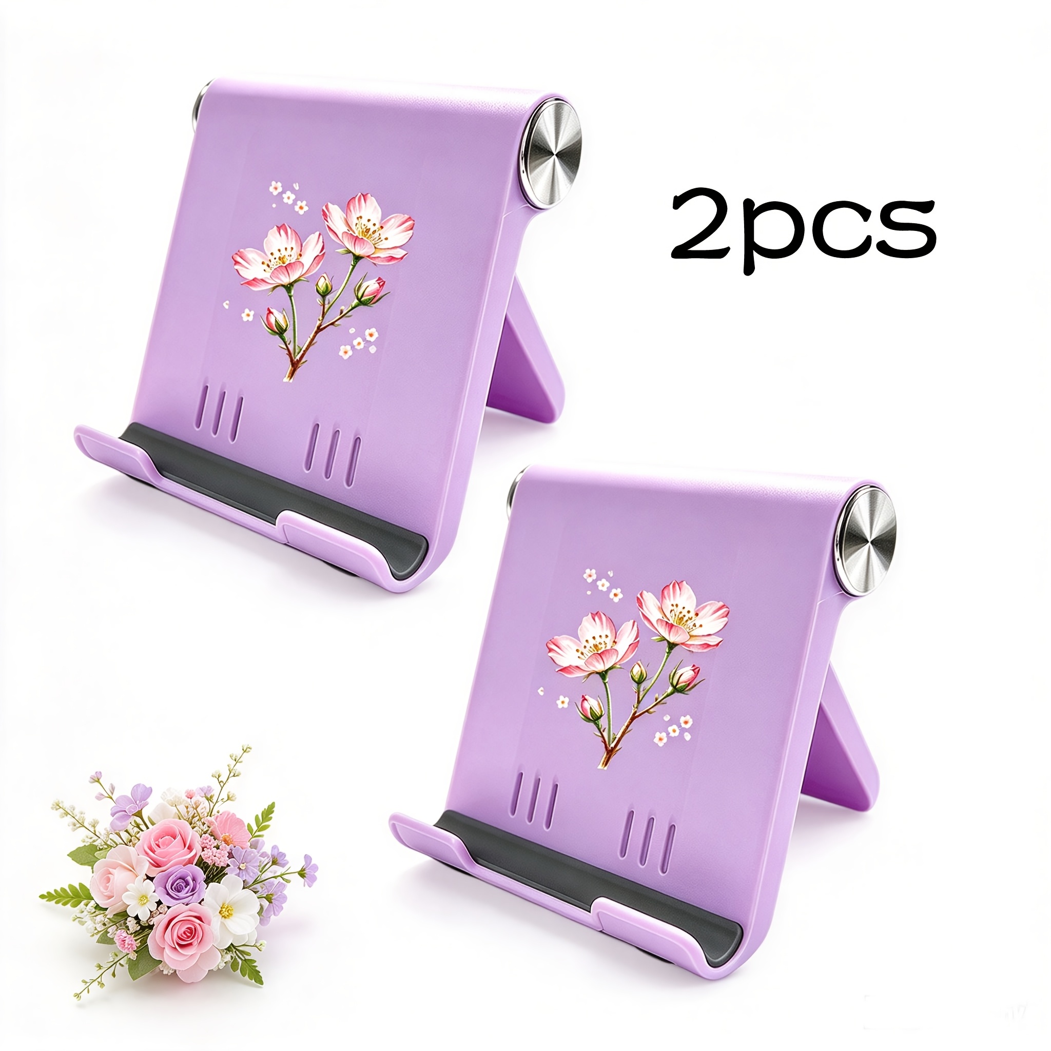 TEMU Lot de 2 supports de lecture à motif floral, support universel pour téléphone portable et tablette, support de bureau multifonctionnel, pliable