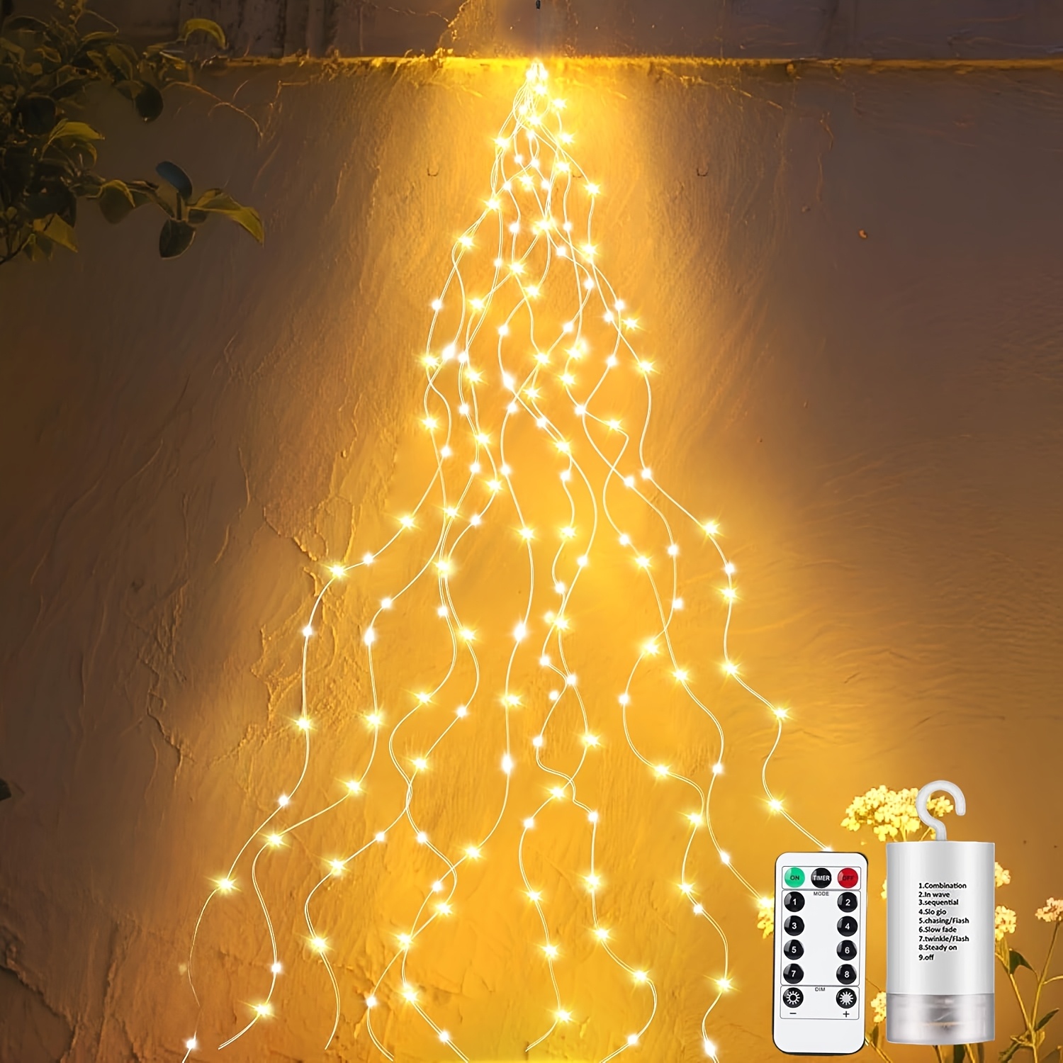 Image of String Lights 4aa Battery Case 94 Leds 10 Strands Hanging Led Firefly Bunch Lights Waterfall Light Decorative Light For Bedroom Party Garden Outdoor Christmas Christmas & Halloween Decor Lights