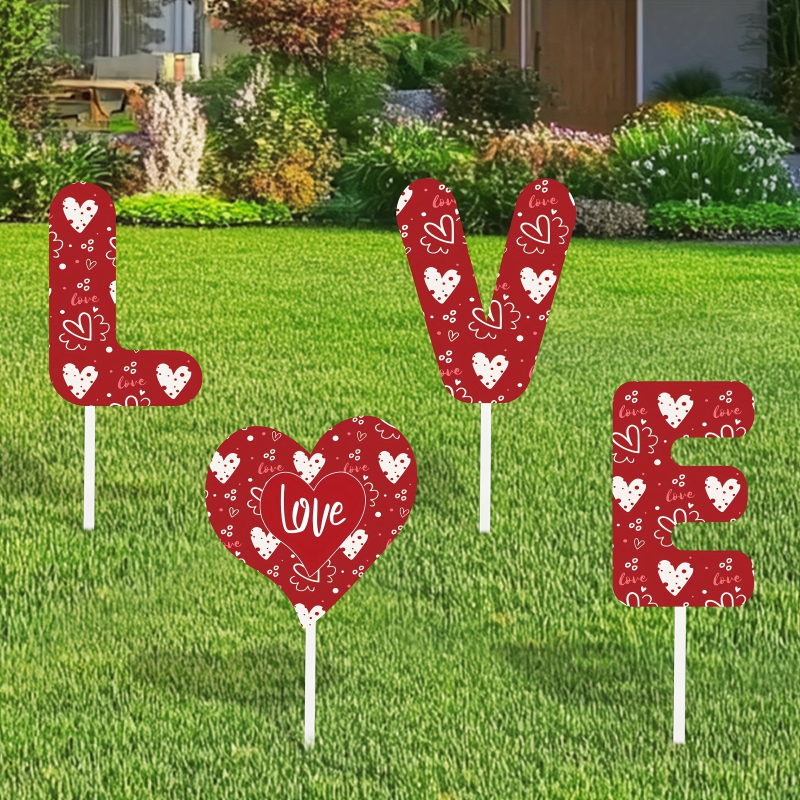 

4pcs Valentine's Day Set - 2d Plastic Yard Stakes For Outdoor Lawn & Garden Decor, Weddings & Parties