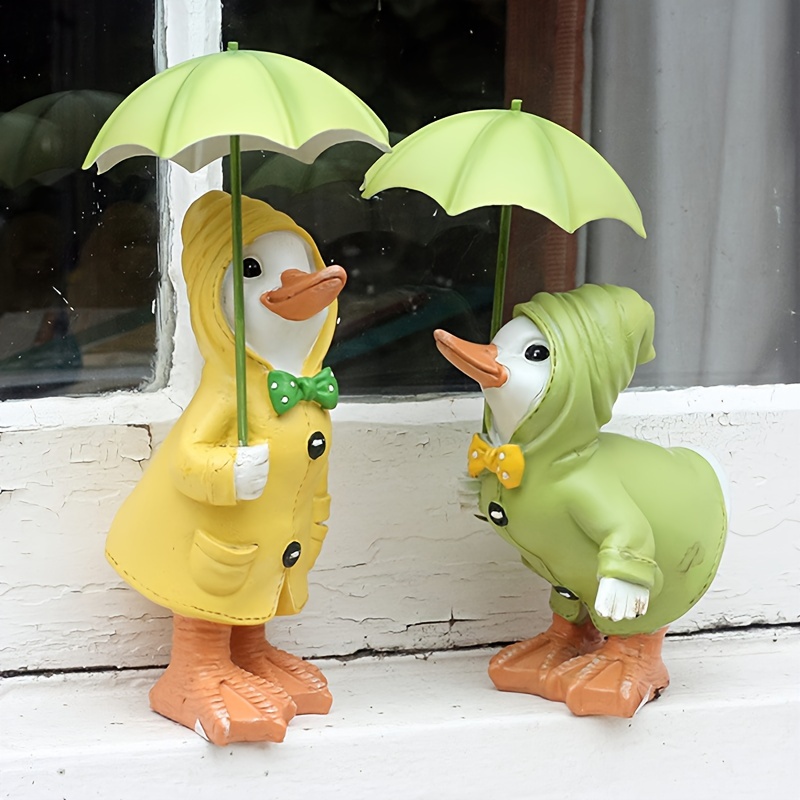 

1pc Garden Ornament Duck Garden With Umbrella Fast Fading Resin Garden Ornament Tabletop Decoration