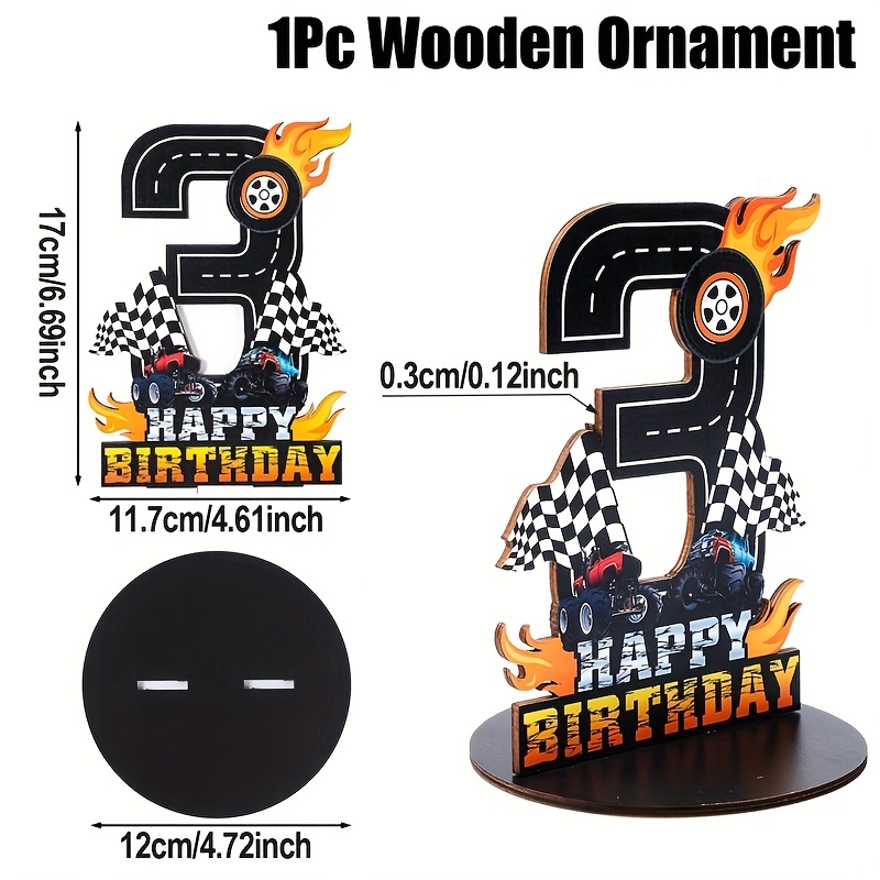 1pc, Wooden Decorations For A Racing-themed Third Birthday, Featuring A Centerpiece With Sign, A Plaque With A Truck And Checkered , Perfect For A Monster Truck Birthday Party
