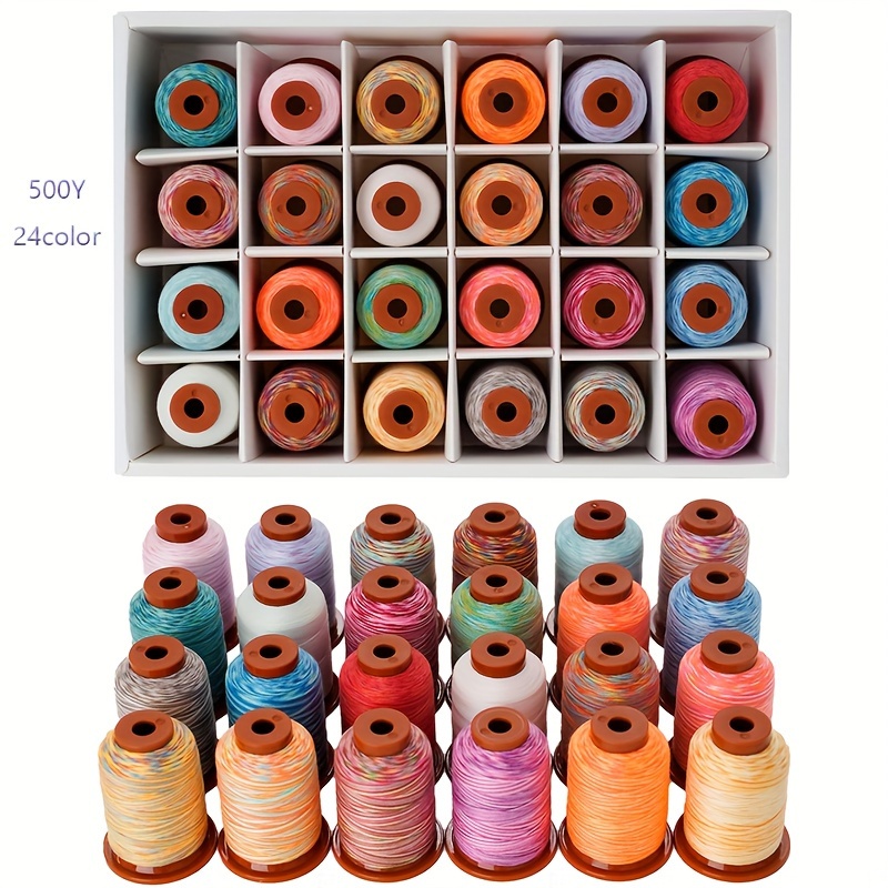 

24pcs/set Rainbow Variegated Polyester Sewing Machine Thread Multi-purpose 5000y Each Spool For Quilting, Sewing And Embroidery 24 Color Gradient Colors