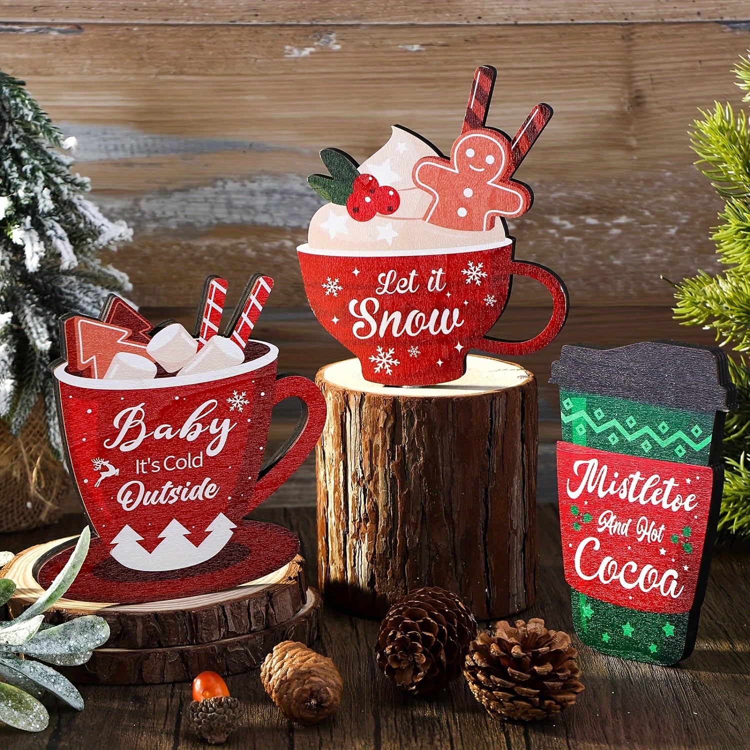 

3pcs Set Of Wooden Decorations For Christmas - Signs, For & Decor