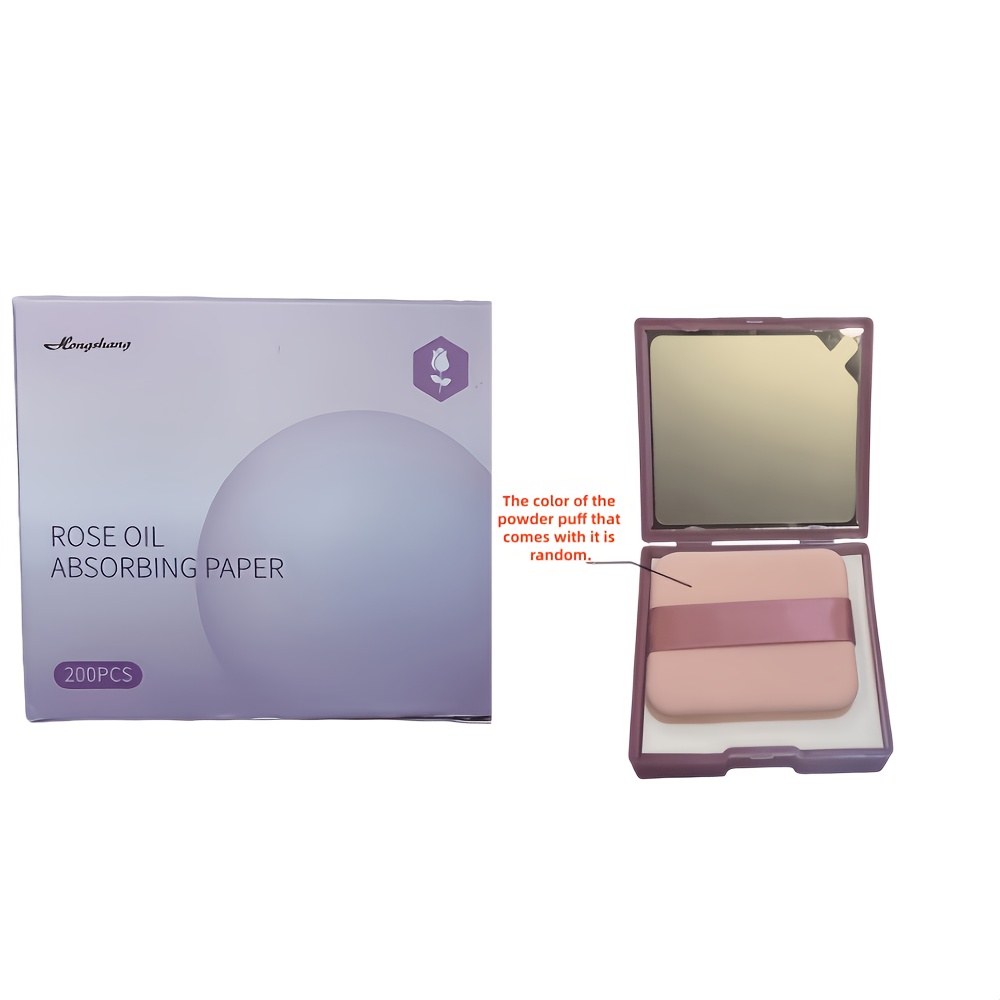 TEMU 200pcs Pack Of Portable Facial Oil-absorbing Sheets For Men And Women, Includes A Mirror And Makeup Puff; Simple And .