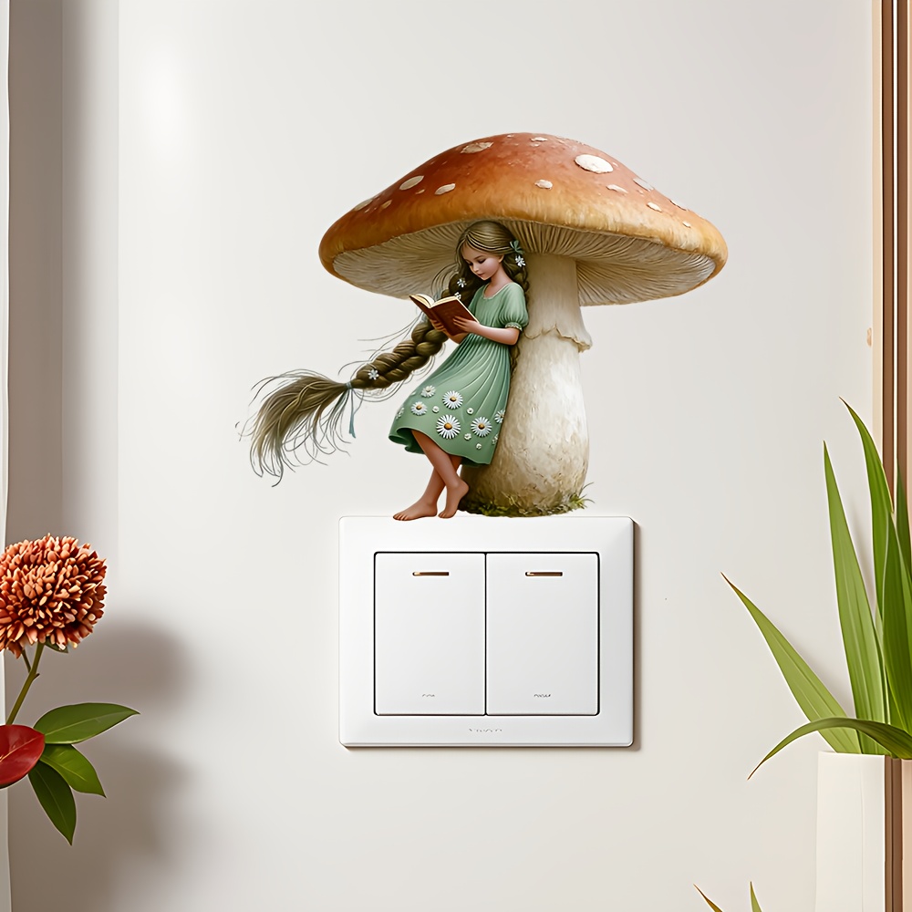 1pc Of Self-adhesive Removable Wall Sticker With Mushroom And Girl Pattern, Suitable For Living Room And Bedroom Decoration, Waterproof And Removable Home Decor Sticker