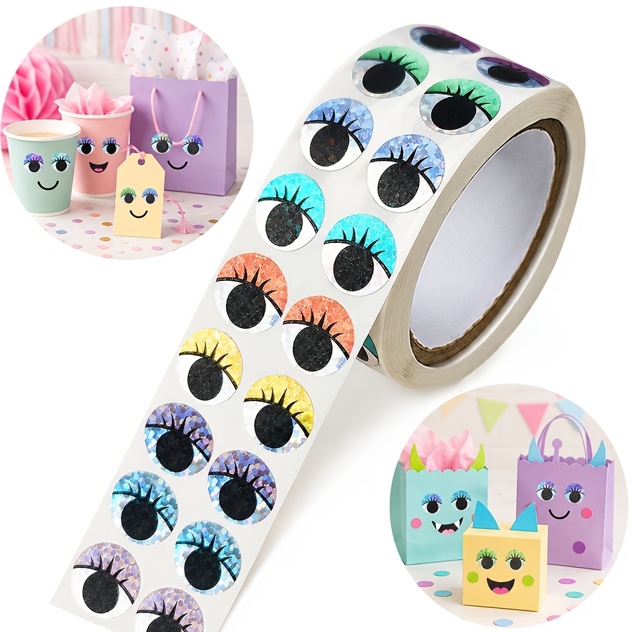 TEMU 1000pcs Holographic Eyelash Eye Stickers Roll, 20 Colors Decorative Eye Labels For Scrapbooking, Journals, Planners, Gift Tags, Cards, And Craft