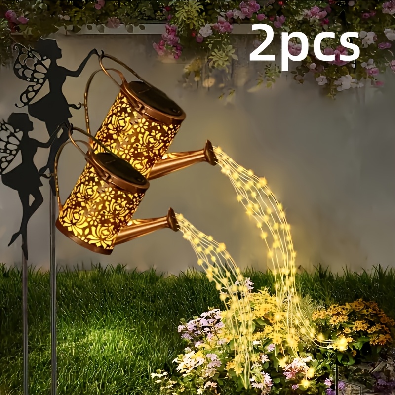 2 Pack Solar Watering Can String Lights - Fairy Garden Decor With Metal Outdoor Lights For Lawn, Yard Landscape Festival Atmosphere