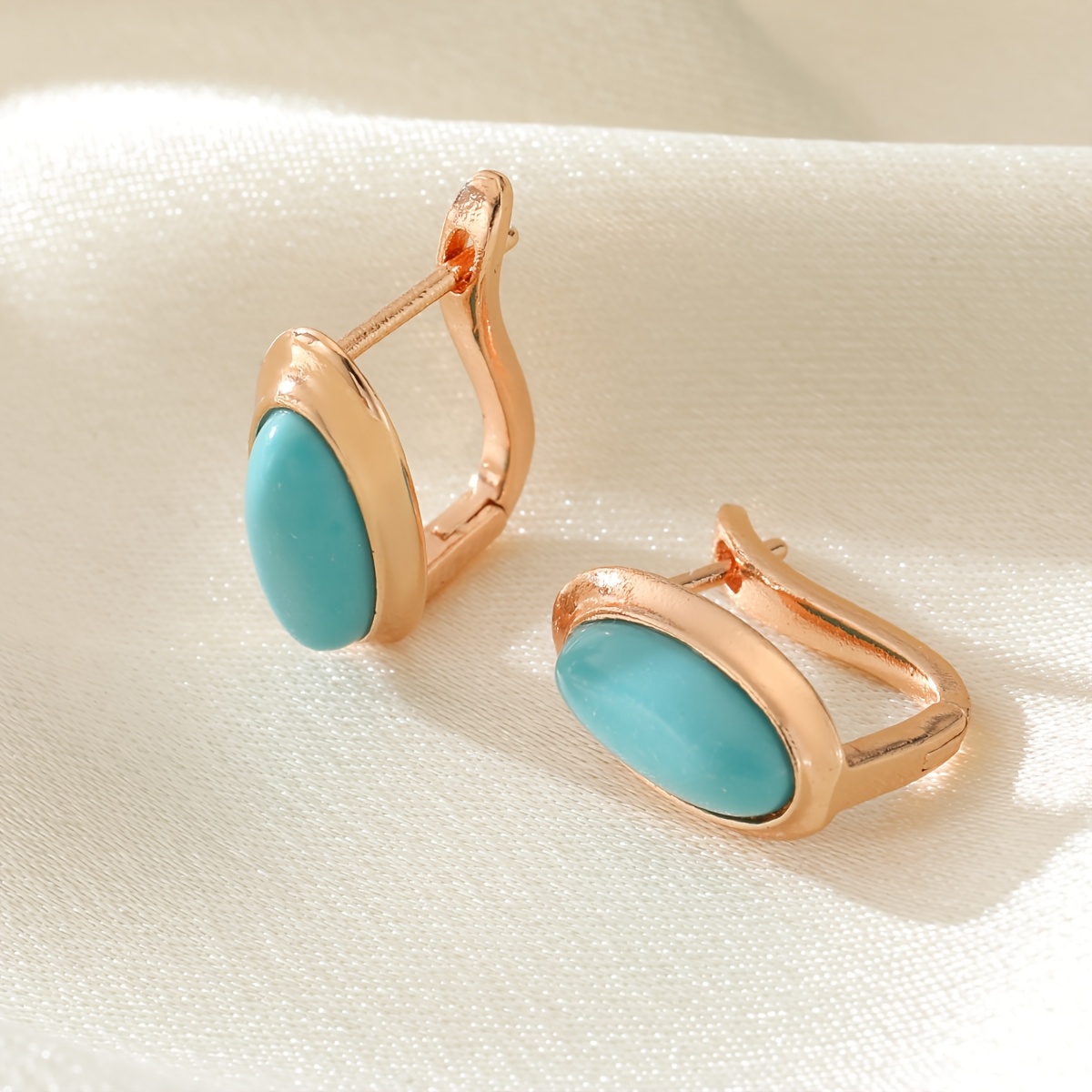 TEMU Plated Women's Elegant Oval Synthetic Turquoise Earrings Suitable For Daily Wear, Parties, Vacations & Banquets - Minimalist Jewelry Gift For