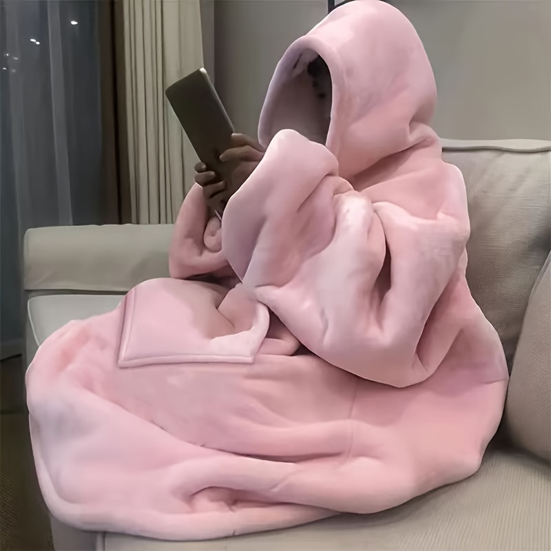 

Cozy Pink Oversized Hooded Blanket With Kangaroo Pocket - , 800gsm Polyester, Double-sided, Machine Washable - Couch Time & Gifting, Reading Blanket|contemporary Design|soft Fabric