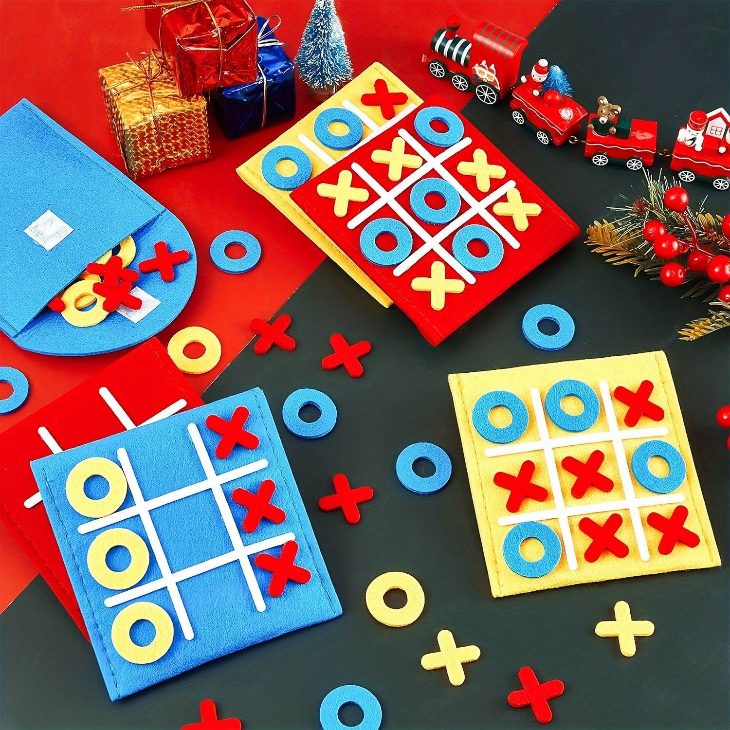 12pcs Mini Tic-Tac-Toe Games, Colorful Felt Material