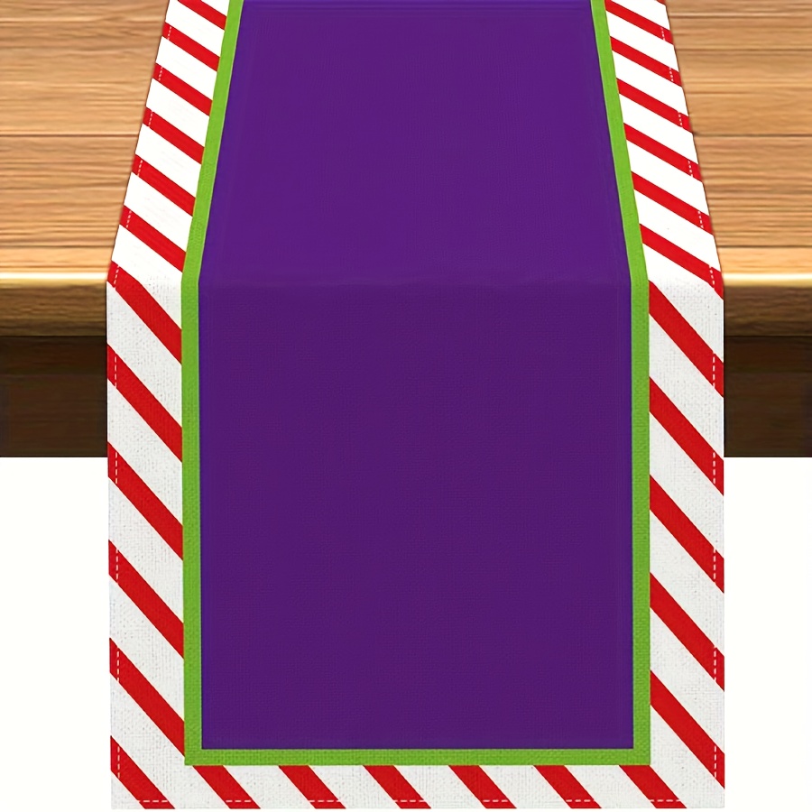 TEMU 1pc Table Runner, Cartoon Story Canvas Table Runner - Purple With Red And , Green Accents, Round Design, For Birthday Parties, Home Kitchen Or