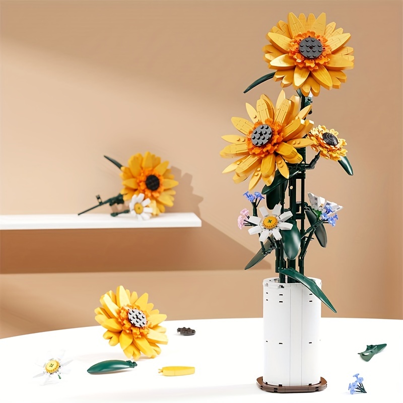 

Sunflower Building Blocks Sets Flower Bouquet With Vase For Adults Teens, Building Toys For Girls Boys Home Decor - 821pcs