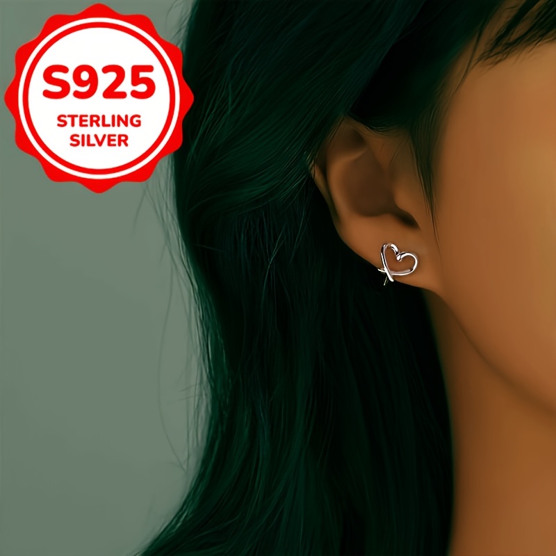 TEMU 1.2g S925 Pure Silvery Women's Love Low Allergy Ear Clip Without Piercing, Women's Simple Hollow Silvery Earrings, Versatile Style Jewelry