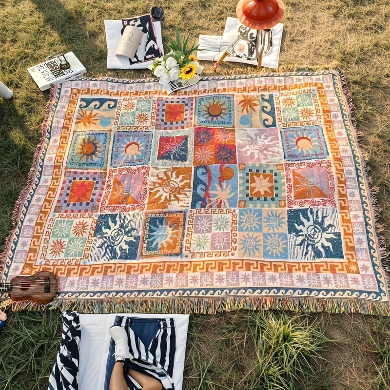 TEMU Outdoor Blanket, Portable Thickened Picnic Blanket, Bed Blanket, Sofa Throw, Camping Blanket, Beach Towel, Washable Warm Blanket For Courtyard,