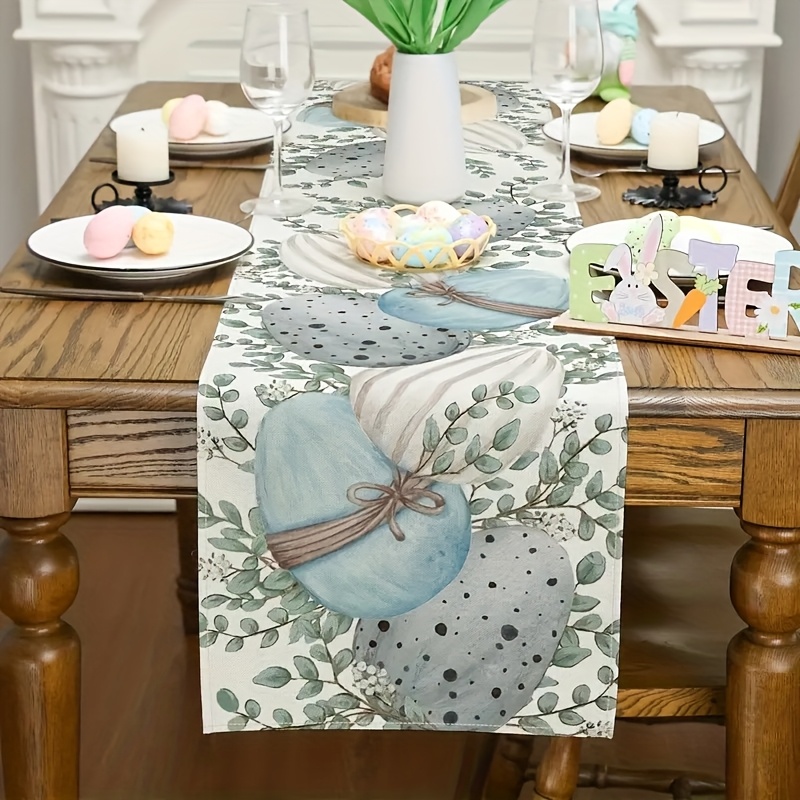 

1pc And Bunny Table Runner, Spring Floral Basket Design, Polyester Woven Rectangular Tablecloth For Dining Decor, Home And Outdoor Decoration, Restaurant And Room Accent