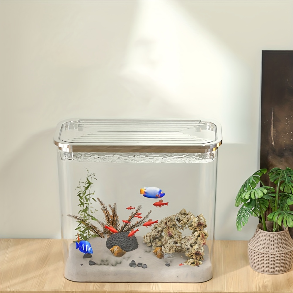 

Crystal Clear Aquarium Toward Betta, Goldfish & Shrimp - Rectangular Pe Fish Tank With Lid Toward Tabletop Display Fish Tank Decor Aquarium Decor