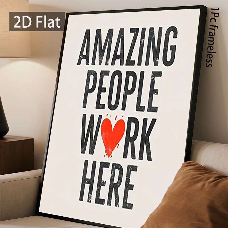 TEMU 2d Flat, 2d Flat, 2d Flat 1pc Unframed Canvas Wall Art Poster | Work Here Heart Quote | Inspirational Office Boho Art | Living Room Bedroom