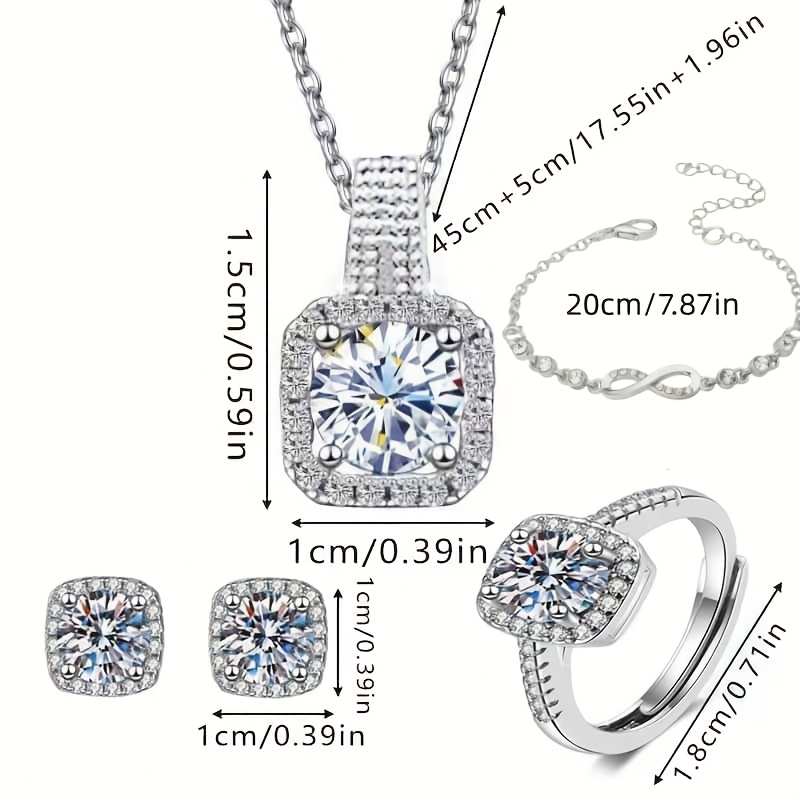 TEMU Women' Sparkling Jewelry Set, Including Necklace, Earrings, Infinity Bracelet, And Ring. Shiny, Luxurious, And Elegant, This Hypoallergenic