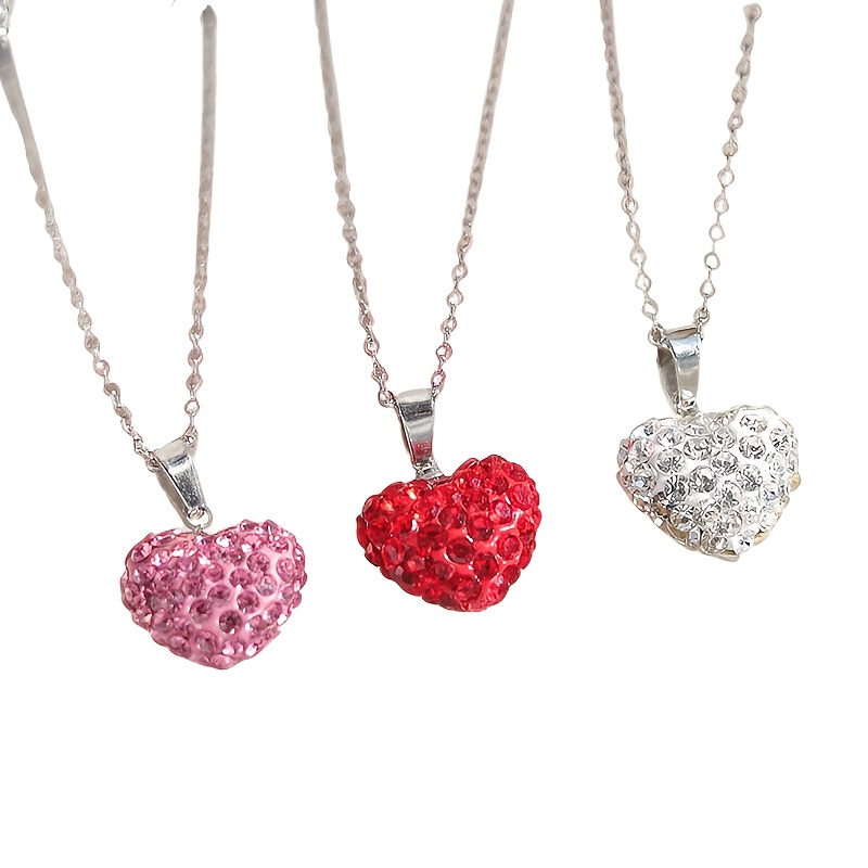 

1pc Sparkling Heart Pendant Necklace - Elegant Stainless Steel Chain With Pink Gemstones, Ideal For & , Perfect Valentine's Day Or New Year Gift, Heart Necklace