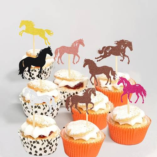 16 pack horse shaped cupcake sticks bamboo animal cake decorations for equestrian theme birthday parties celebrations reusable no electricity needed horse party decorations celebration accessories material