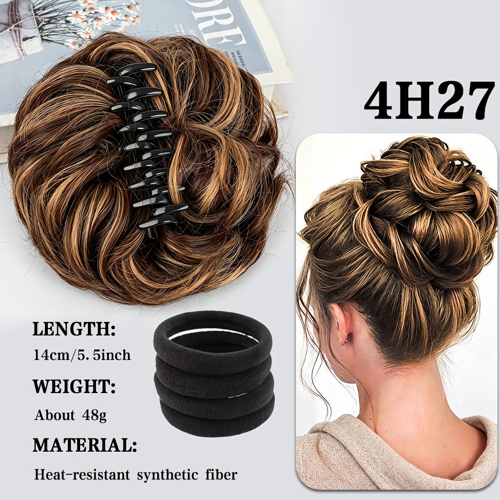 TEMU Five-piece Set. Women's Y2k Curly Messy Bun Hair Extension - High Temp Synthetic Fiber With Strong Claw Clip, -in Updo For Sports, Festivals,