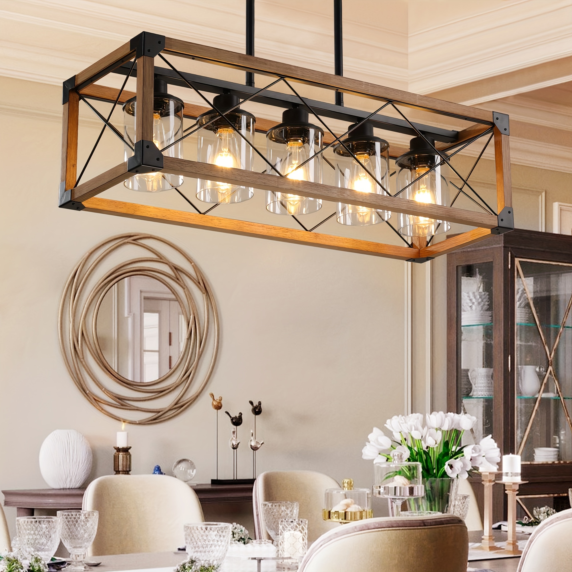 

5-light Retro Farmhouse Chandelier For Kitchen, Living Room, Dining Room (no Bulbs)