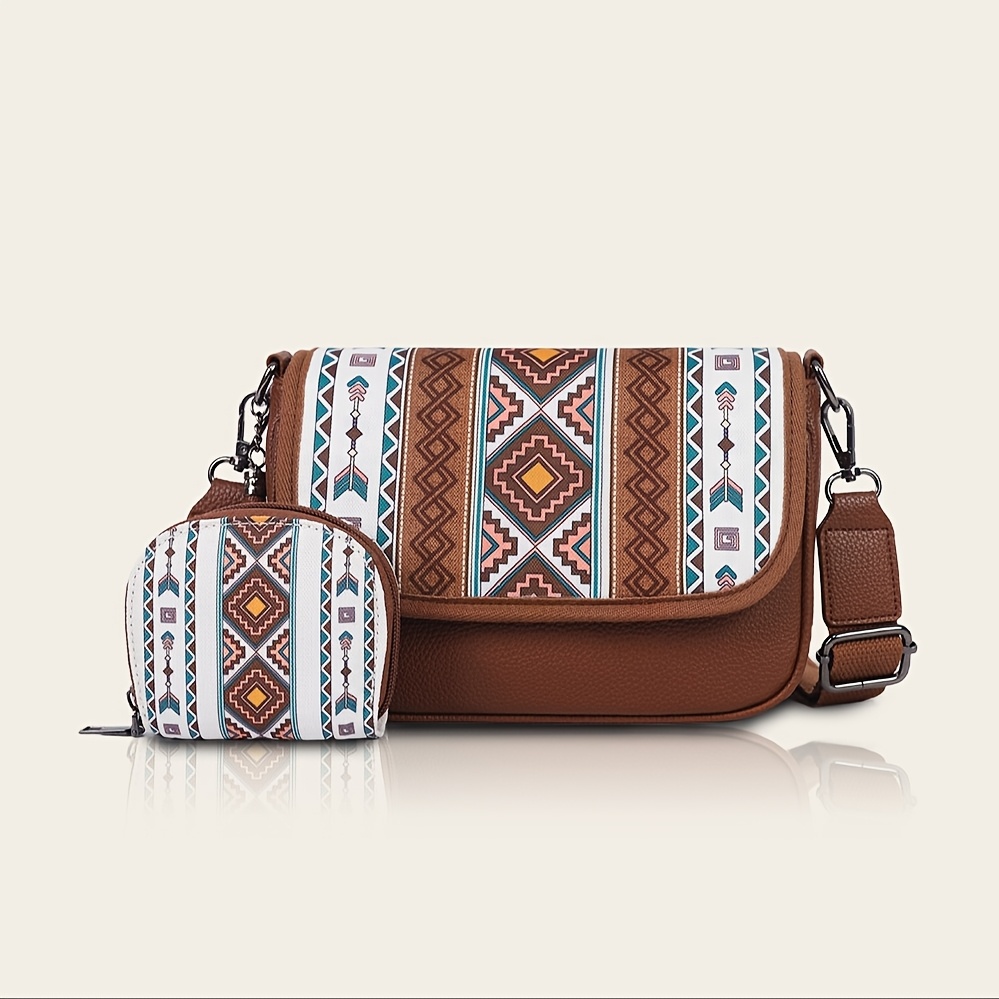 

A Set Of 2 Bohemian Crossbody Bags With A Large Capacity, Featuring A Vintage Shoulder Bag And Card Holder, Vacations And Gifting.