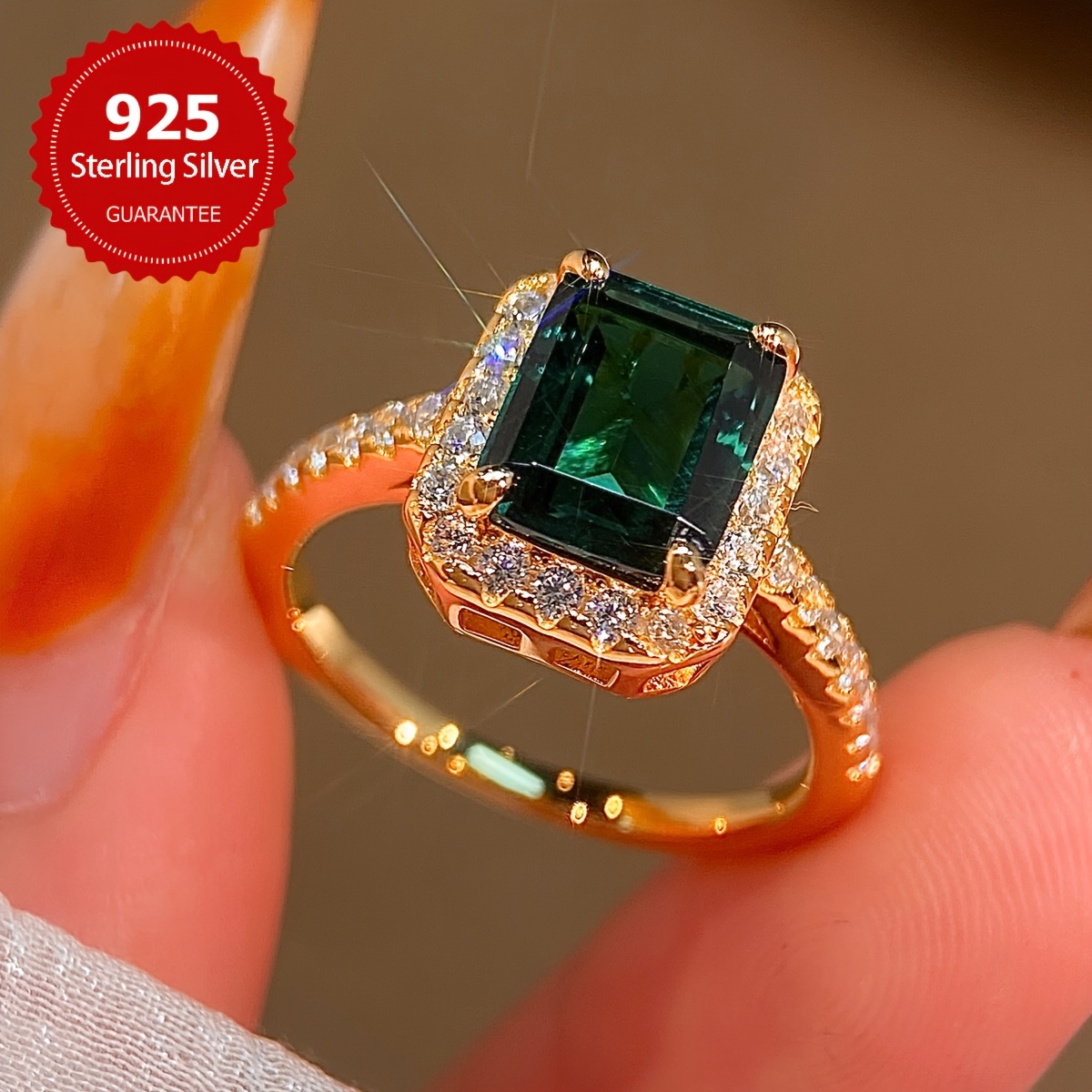 Vintage Green Zirconia Engagement Ring in S925 Silver