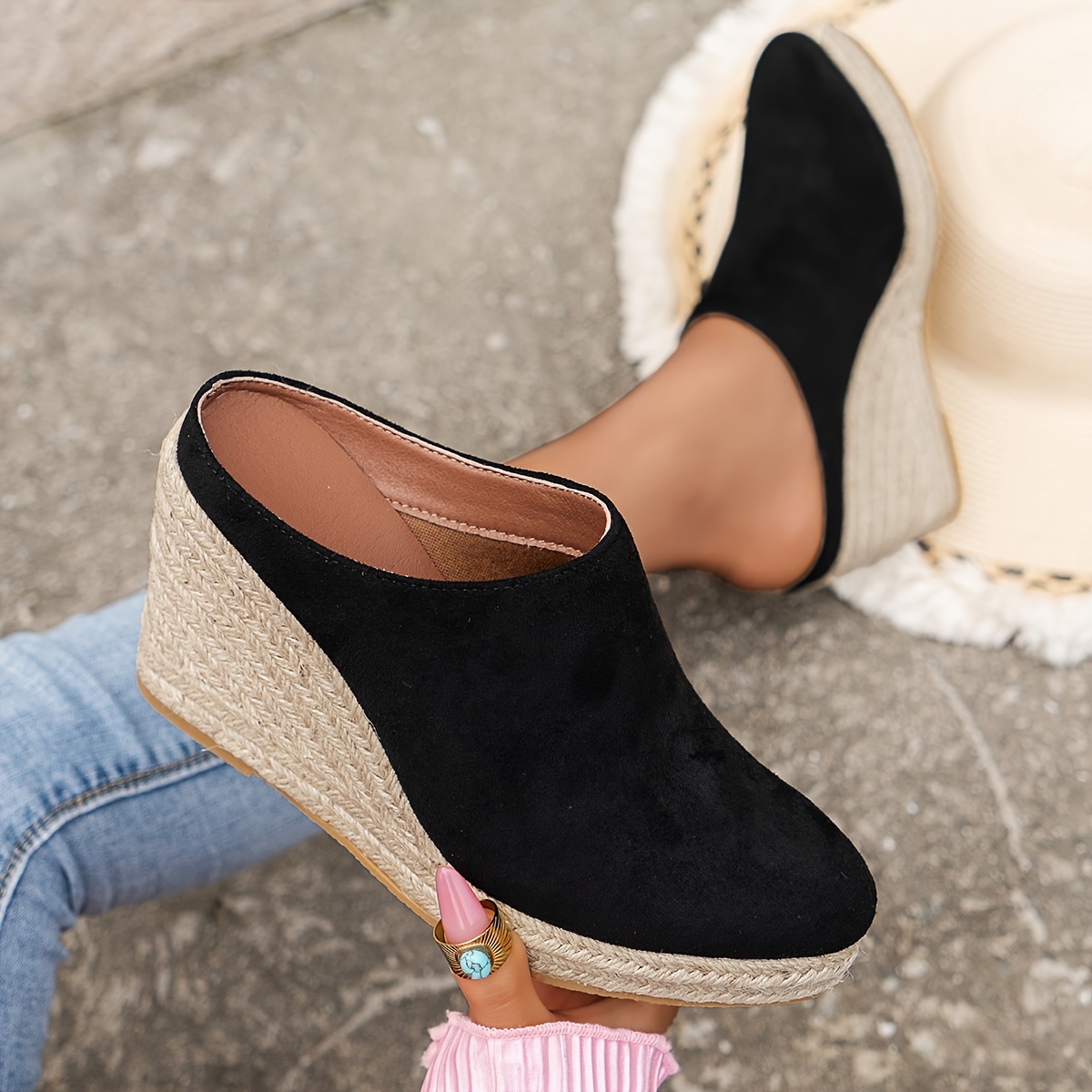 women's fashion espadrille wedge mules casual slip half - Temu