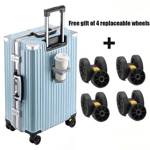 item picture 20in carry on luggage spinner wheel luggage with aluminum frame carry on suitcase with cup holder and 4pcs wheels for free