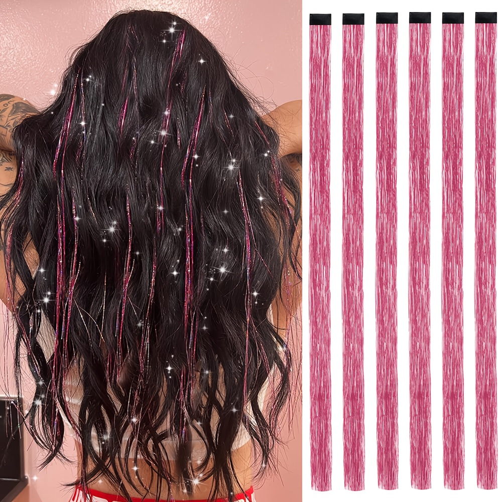 TEMU 6pcs Pêche Rose Clip en Cheveux Tinette Pailletée Rouge Tinette Extensions de Cheveux, Festival Tinette Extension de Cheveux Fête Éblouissante