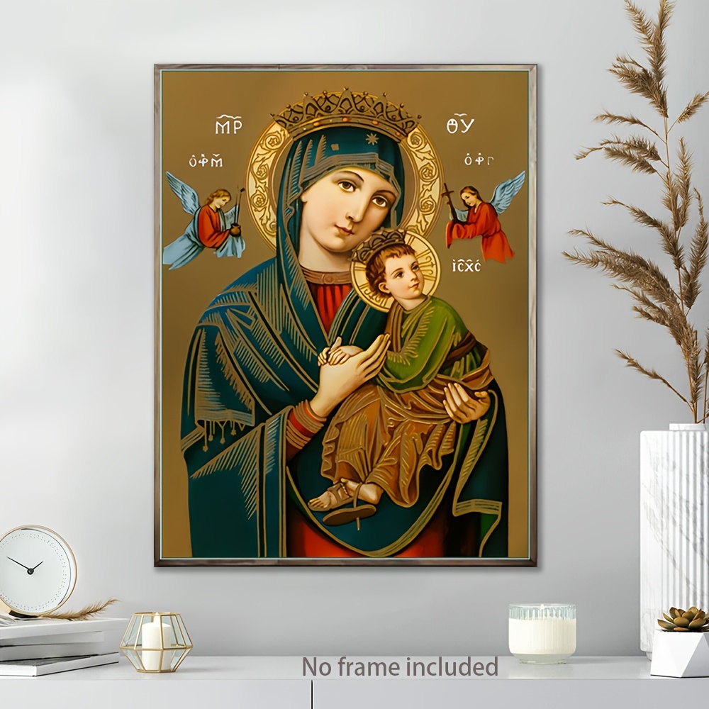 TEMU 1pc Our Lady Of Perpetual Help Wall Art Print - Modern Christian Religious Icon, Unframed Canvas Suitable For Home, Church, Office - Spiritual