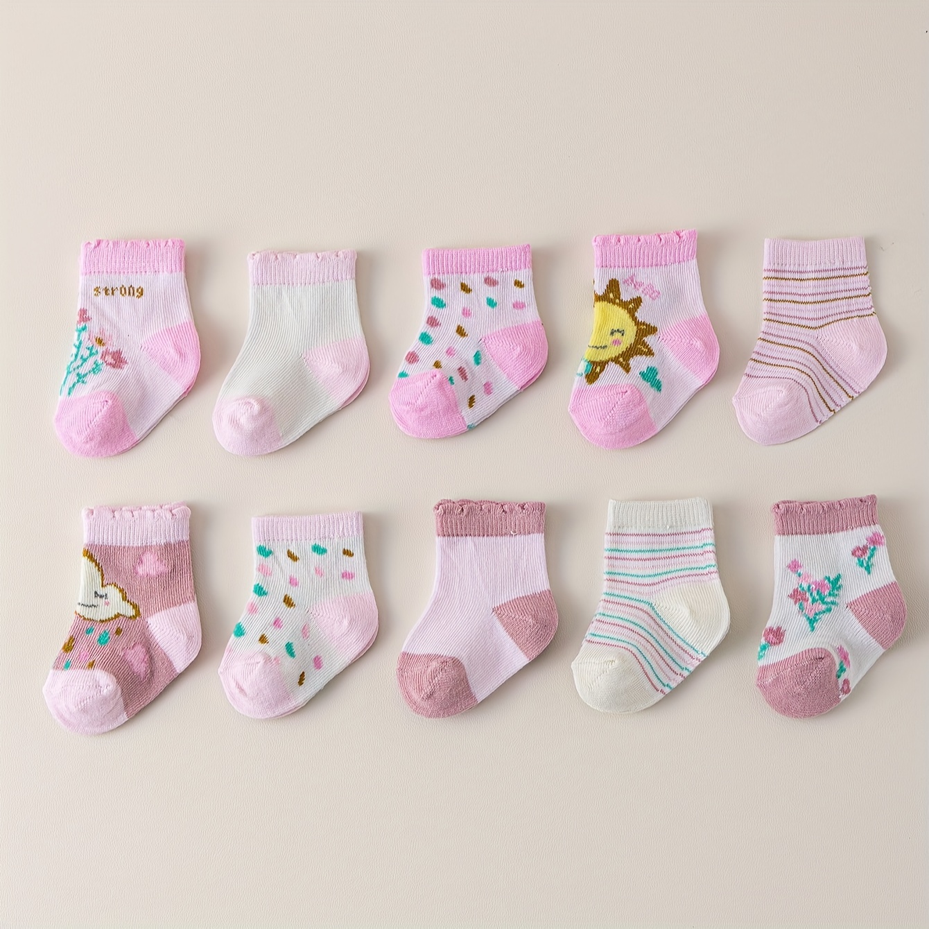 

10-pack All-season Fashionable Cute Comfortable Soft Knit Baby Socks, 95% Polyester 5% Spandex, Machine Washable, Suitable For Ages 12 And Under