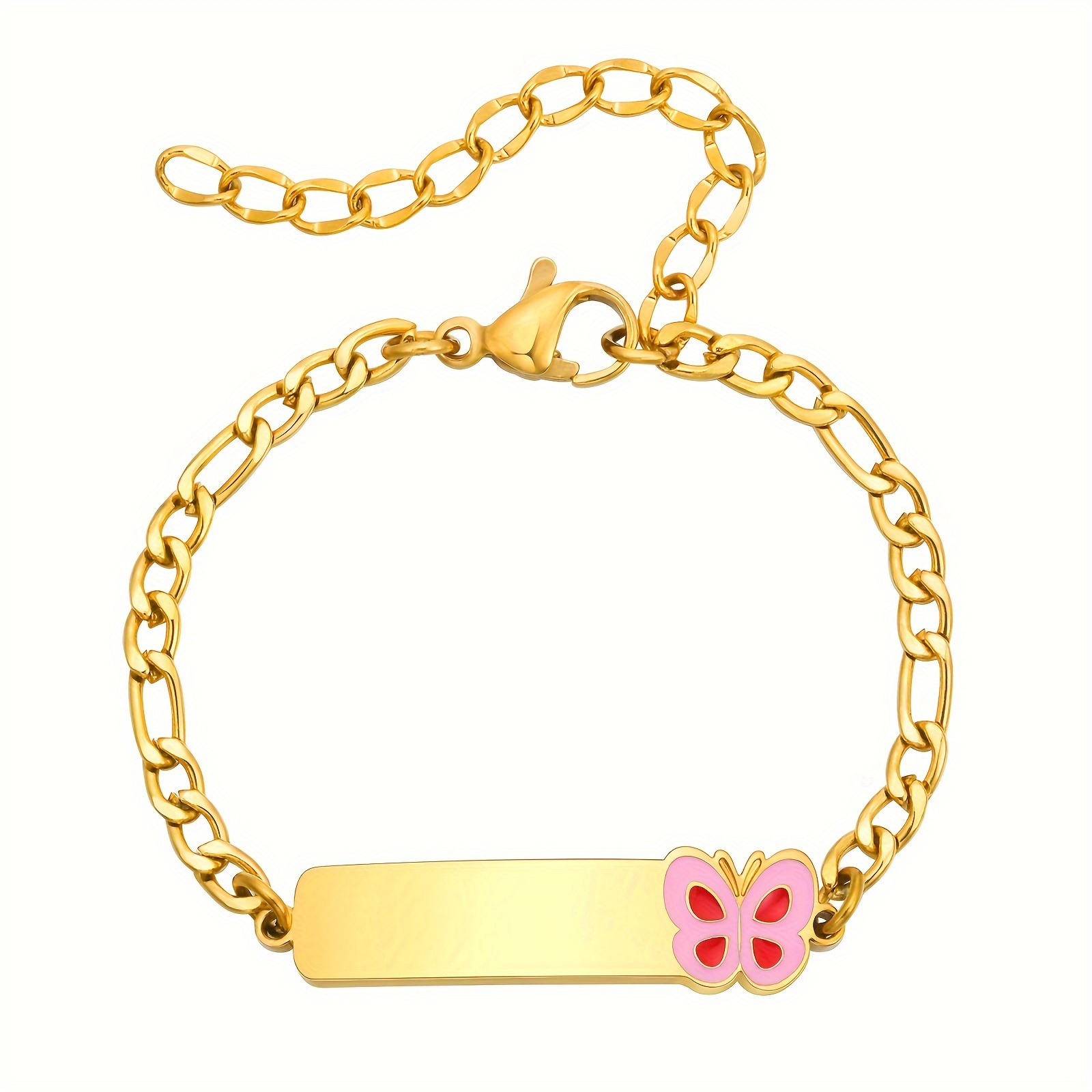 TEMU Customizable Children's Bracelet - 18k Gold Plated 304 Stainless Steel - Cute Charm With Engraving Option - Personalized Name & Date - Gift For Girls Age 3-14 - 1pc