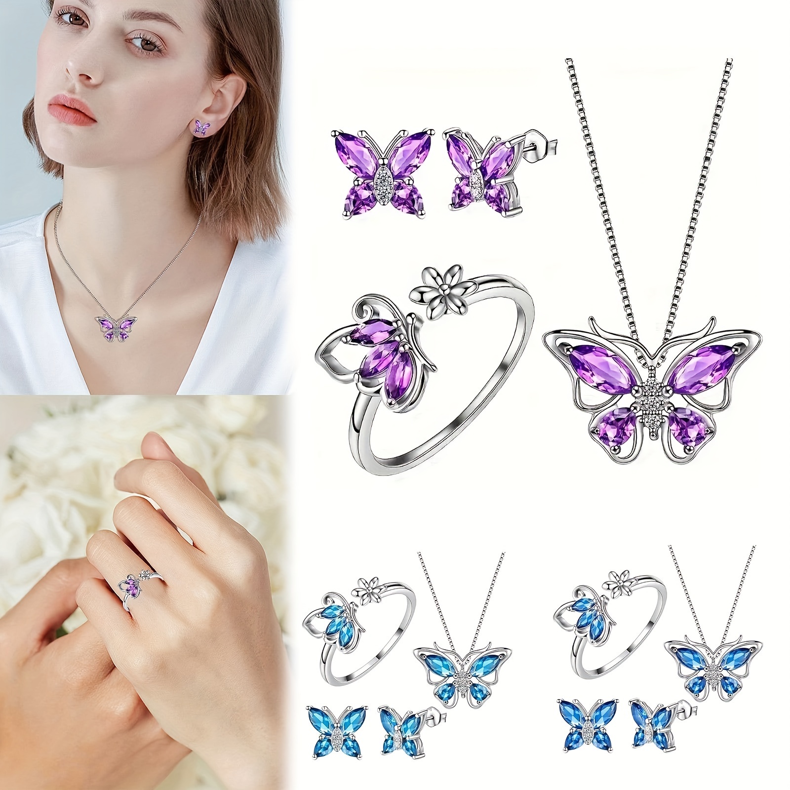 birthstone   jewelry ladies 925 pure silvery   birthstone pendant necklace earrings rings wedding gift details 3