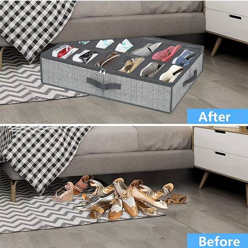 2pcs Under Bed Shoe Storage Organizers, Foldable Shoes Container Boxes With Clear Cover
