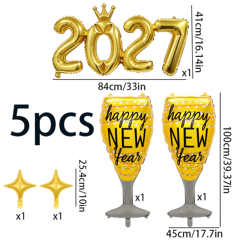 TEMU Balloon Set For 2027 New Year's Party, Conjoined 2027 Digital Balloon+new Year's Goblet+four-pointed Star, Suitable For Indoor And Outdoor New