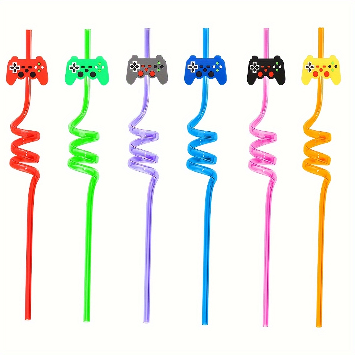 

10pcs Cartoon Gaming Controller Straws - Reusable Plastic Drink Straws For Game Themed Parties, ' Birthday & Carnival Favors, Random Colors, Gaming Accessories