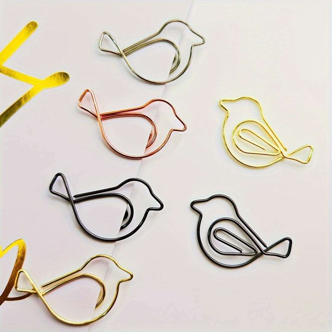 

Bird-shaped Paper Clips - 30/60/80/100pcs, Assorted Colors (silvery, Golden, Black & Rose Golden) For Office, Weddings & Gifts