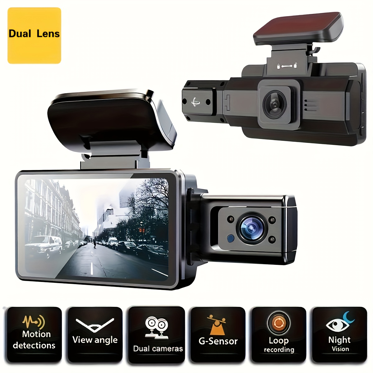 

3 Inch Dual Lens Dash Cam For Cars, Front And Inside, Car Camera With Loop Recording, Night Vision, Wide Angle Car Dvr Camera Car Video Recorder Vehicle Black Box