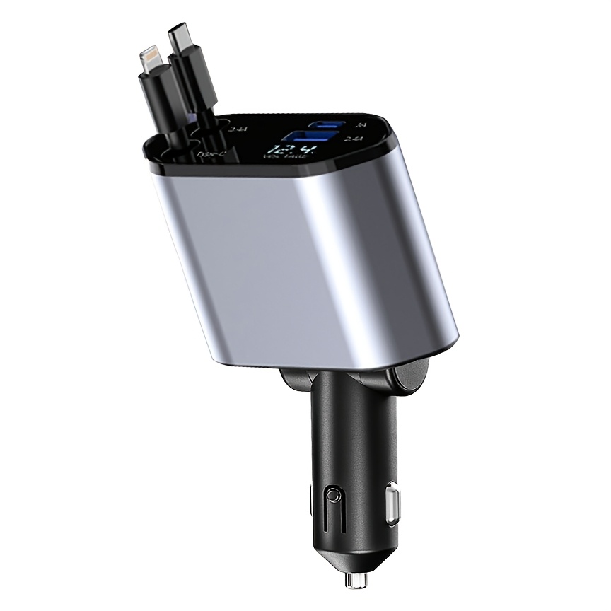TEMU Retractable Car Phone Charger, Fast Car Charger, Retractable Cable, For Ios And , 1 Usb And 1 Typec Port Car Charger Adapter, For