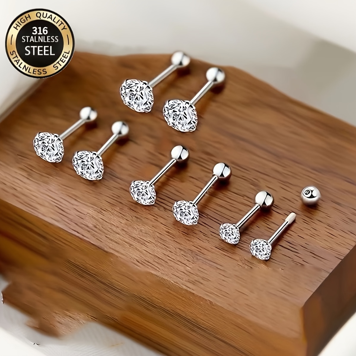 TEMU 4 de aretes de acero inoxidable con circonita sintética para /verano, aretes de perno unisex versátiles y de moda y aretes para hueso de